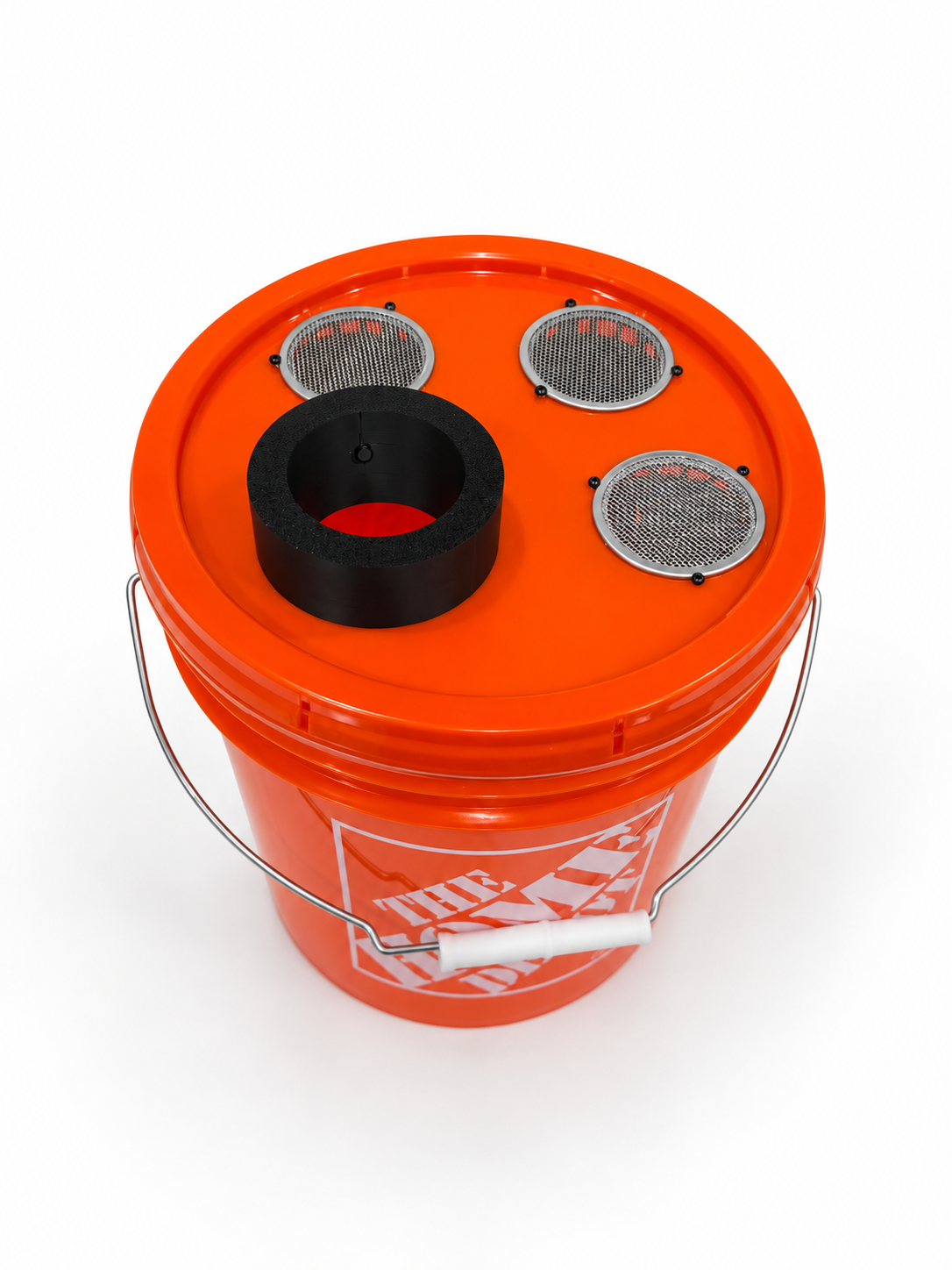 Completed two-gallon Raffle Ticket Haboob bucket with modified lid installed