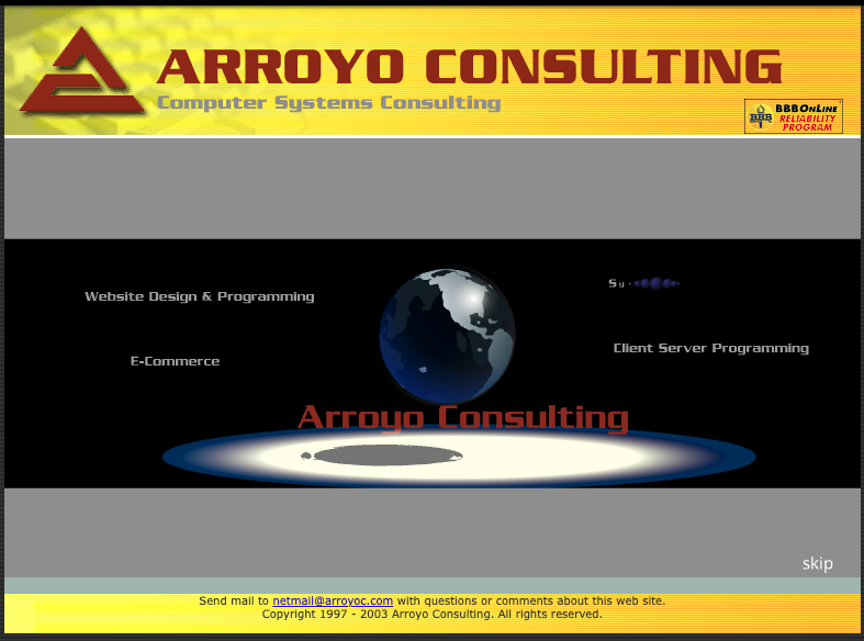 Archived 2004 Arroyo Consulting website with Flash-era design
